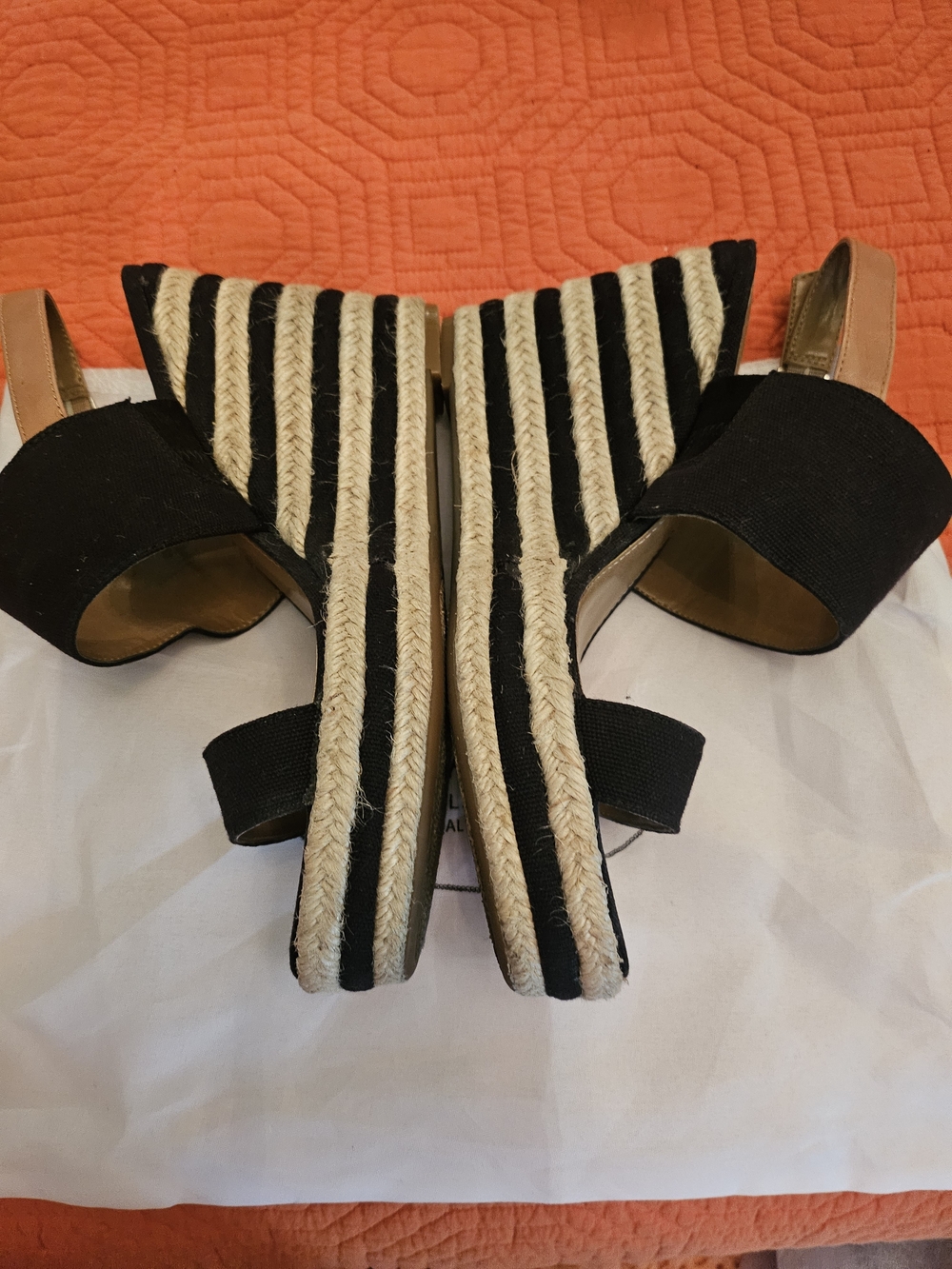 Black Espadrille Platform Sandals with Natural Rope Stripes